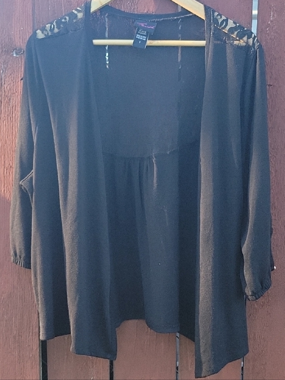 Torrid Black Open Front Cardigan w/ Lace Trim and Jewel Cuff Plus 2X Boho Gothic